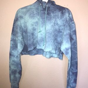 blue tie-dye crop top hoodie